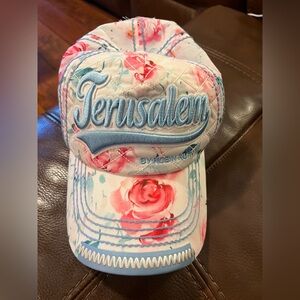NEW Robin Ruth JERUSALEM Adjustable Pink Floral 3D Embroidered Baseball Cap